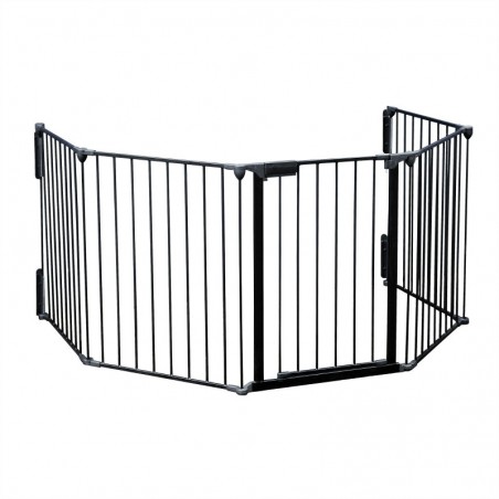 Barrière De Cheminée Pour Enfants Et Animaux - 310 Cm, 5 Éléments Pliables, Noire, Avec Porte